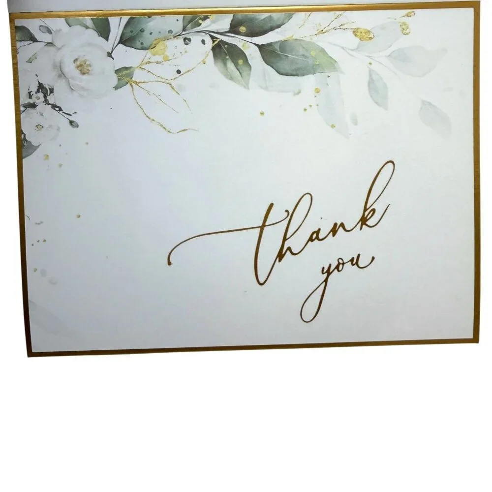 Thank you Cards Set of 10 Green Leaf Design w/ Stickers and Envelopes 3.75x5